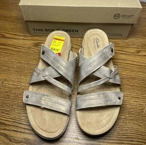 Clarks Collection Womens April Willow Bronze Metallic Slide Sandals Size 10M